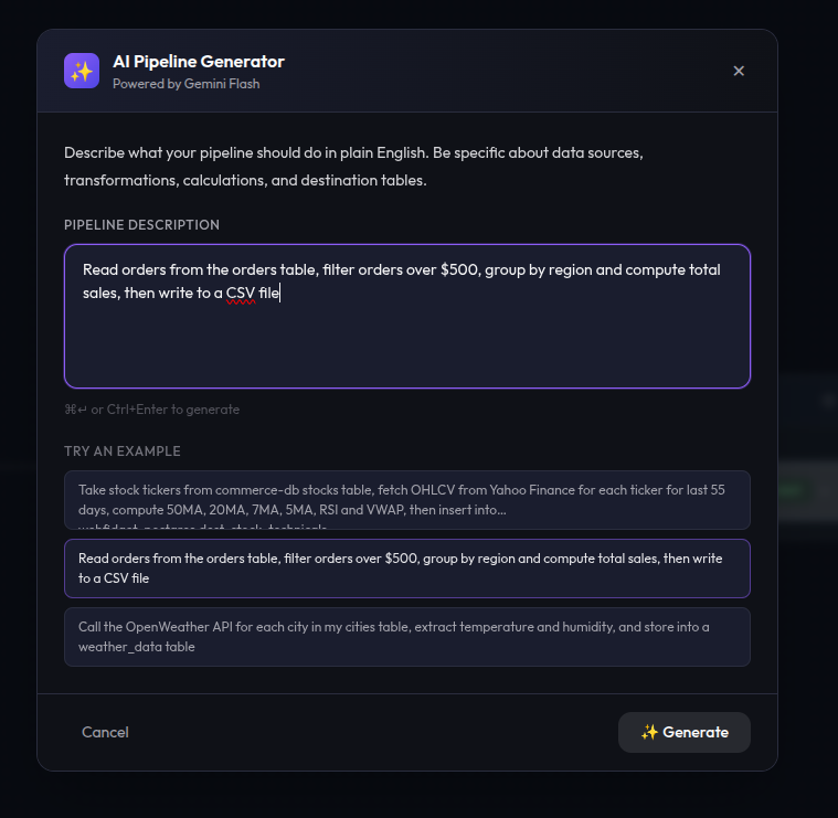 AI Pipeline Generator UI